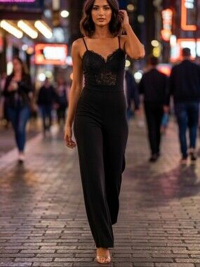 Almost Famous Black Lace Bodice Jumpsuit